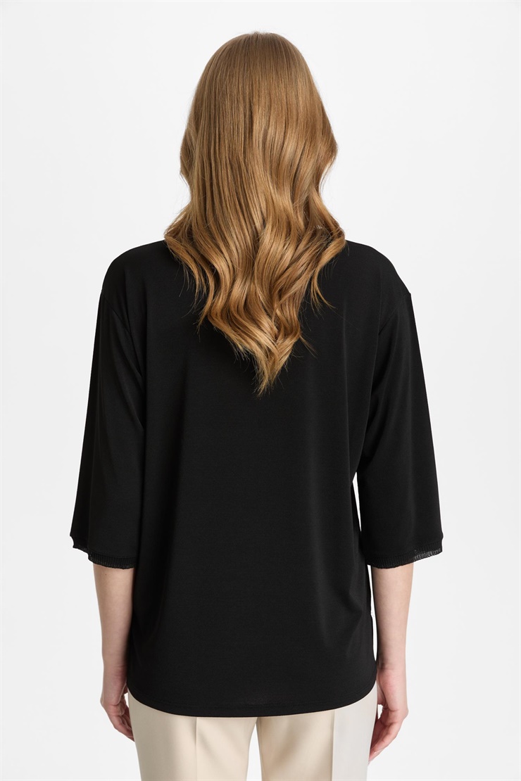 Mutlu Ertan Kadın V Yaka Ribanalı Bluz Siyah-Siyah 30451