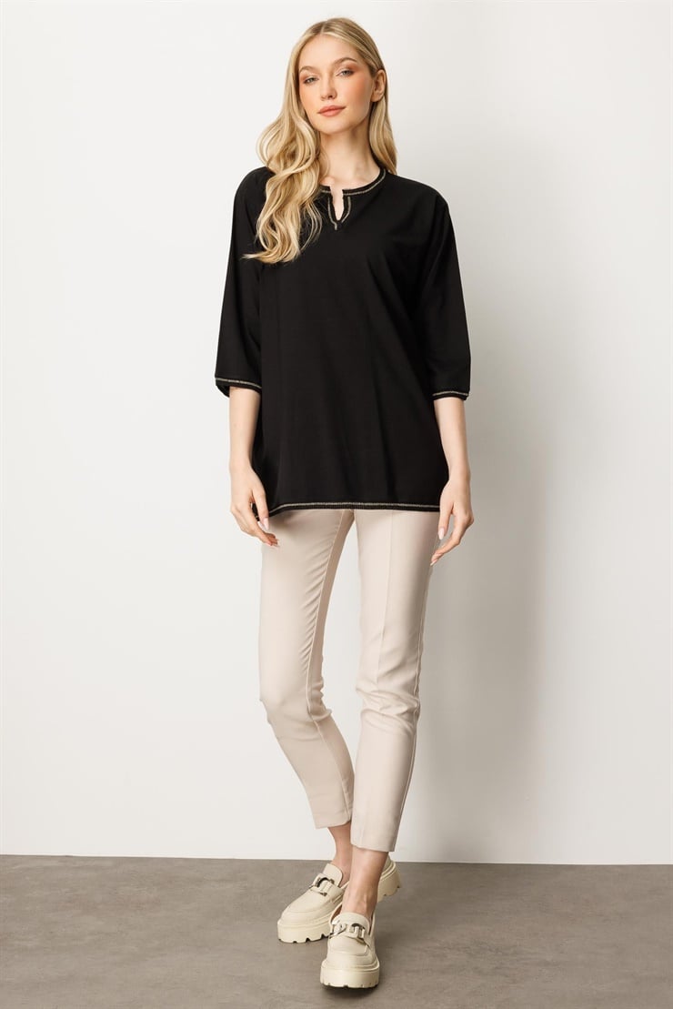 Mutlu Ertan Kadın V Yaka Ribanalı Bluz Siyah 30402