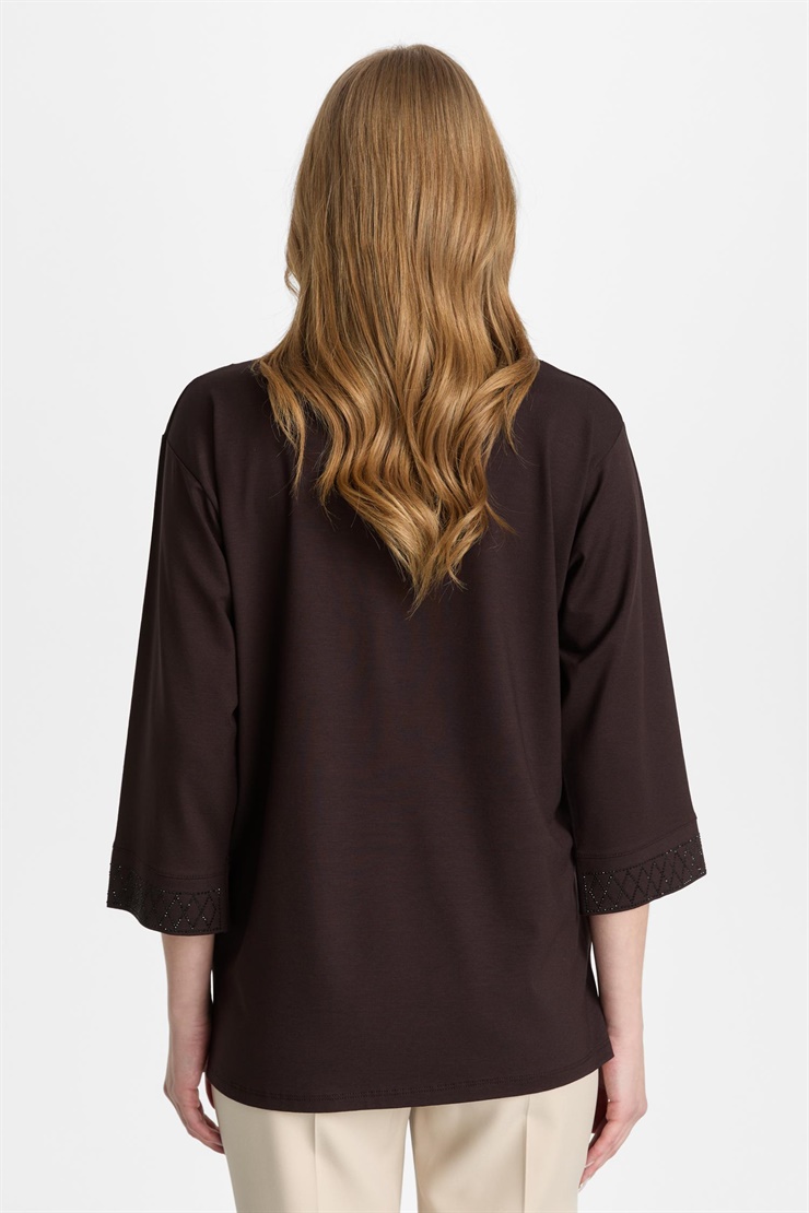 Mutlu Ertan Kadın V Yaka Taşlı  Penye Bluz Kahve 30462
