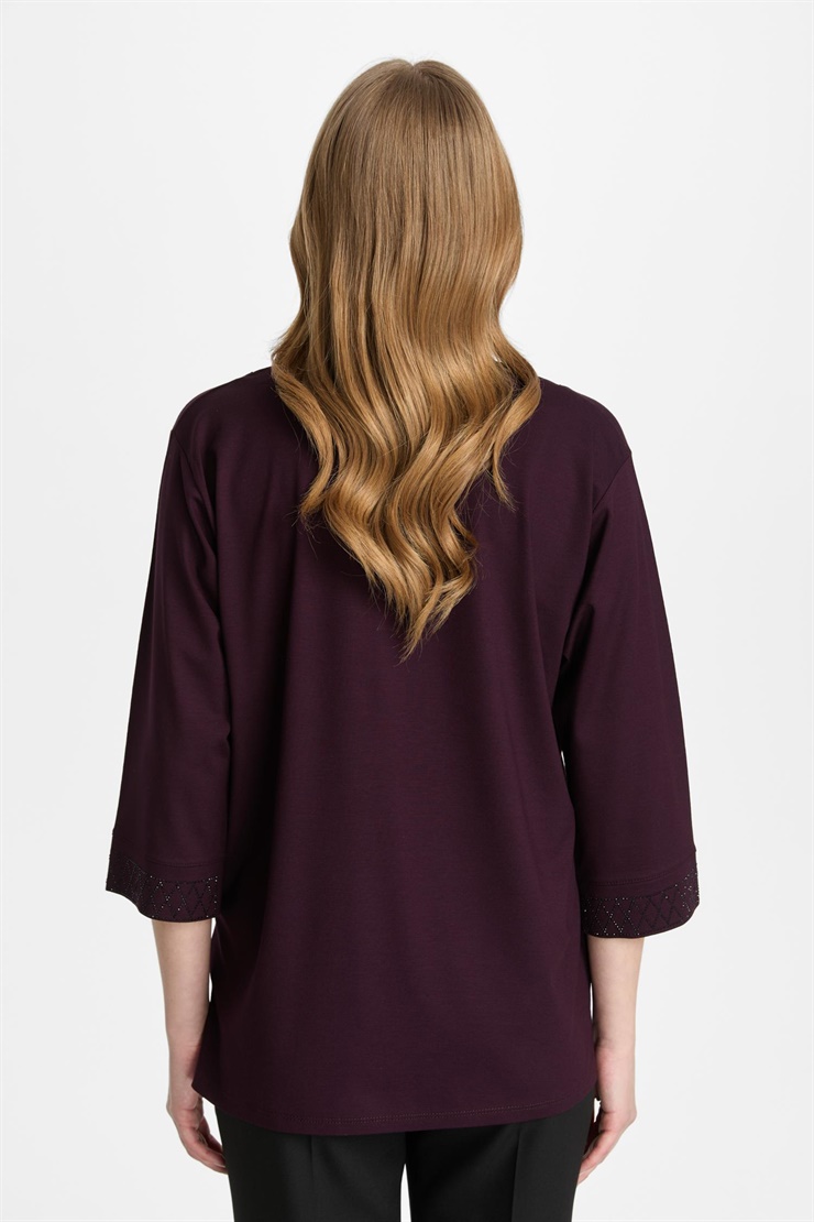 Mutlu Ertan Kadın V Yaka Taşlı  Penye Bluz Mürdüm 30462