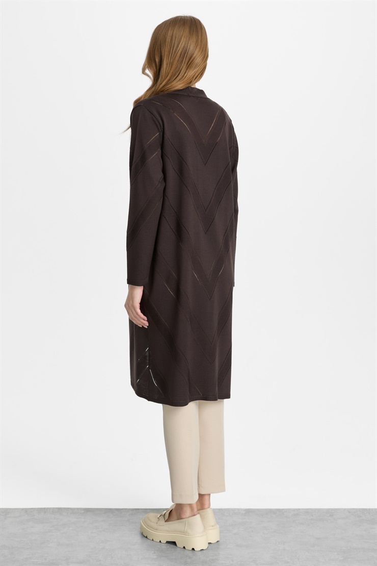 Mutlu Ertan Kadın Verev Desenli Triko Rayon Hırka Kahve 2492