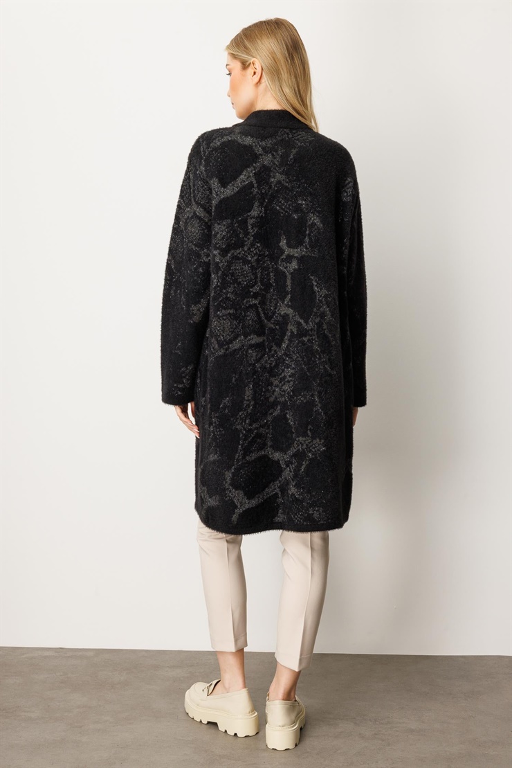 Mutlu Ertan Kadın Yılan Desenli Angora Hırka Siyah-Füme 20166