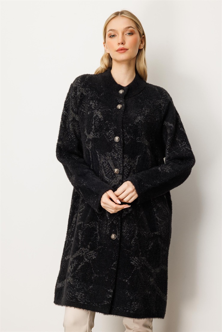 Mutlu Ertan Kadın Yılan Desenli Angora Hırka Siyah-Füme 20166