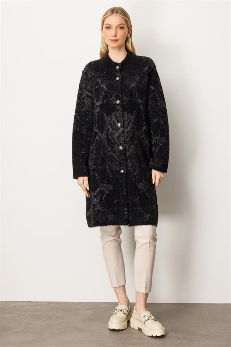 Mutlu Ertan Kadın Yılan Desenli Angora Hırka Siyah-Füme 20166