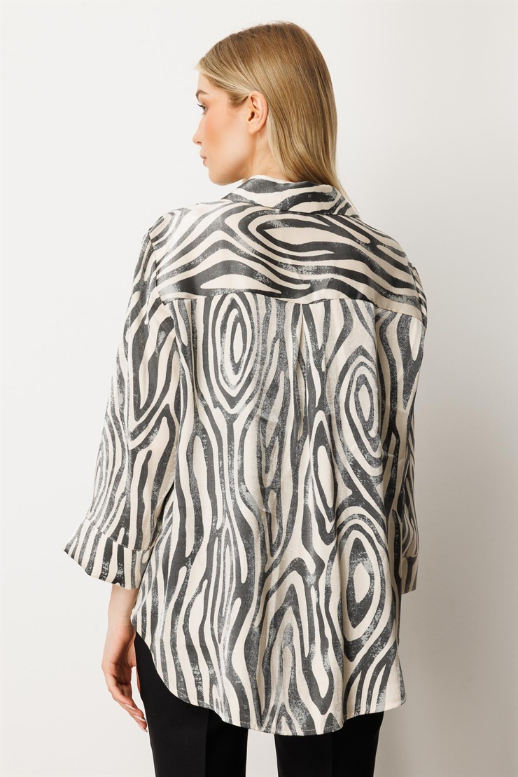 Mutlu Ertan Kadın Zebra Desenli Düğmeli Gömlek Siyah- Bej 30423