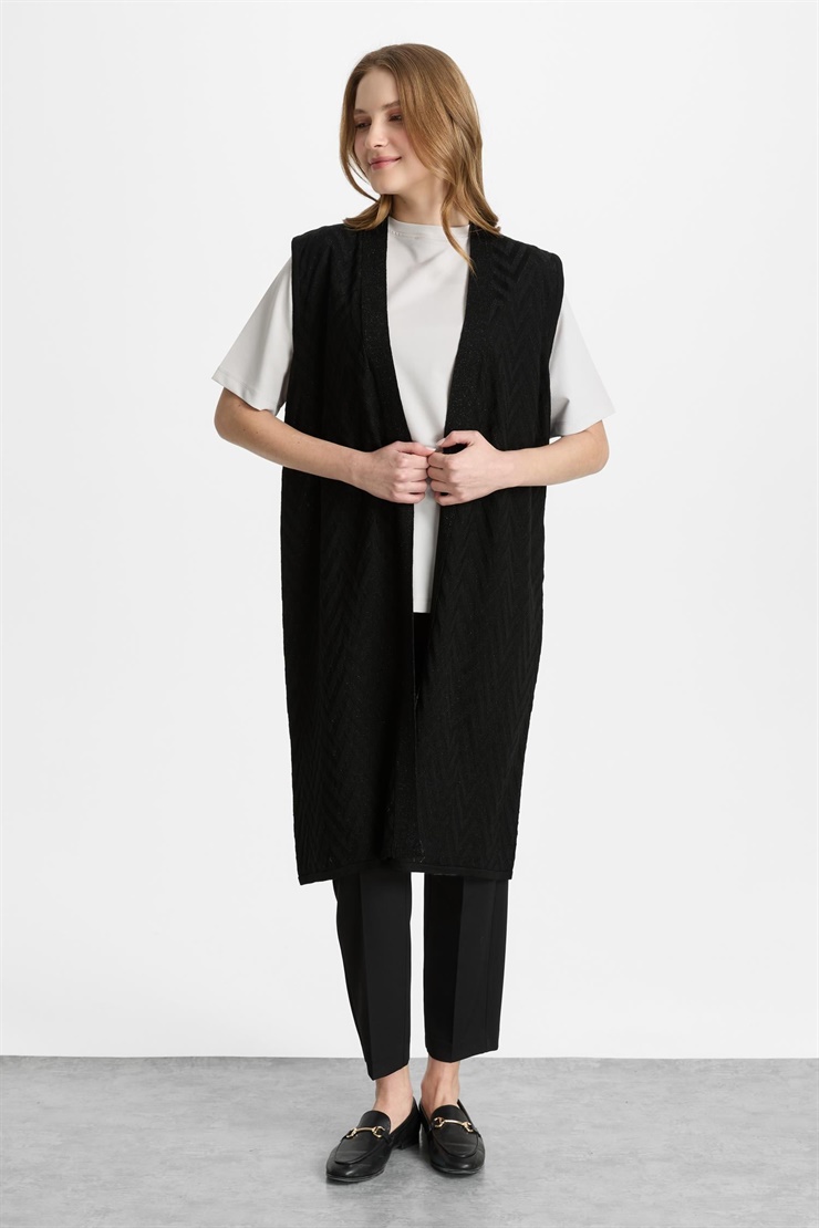 Mutlu Ertan Kadın Zigzag Desnenli Yelek Siyah 20307