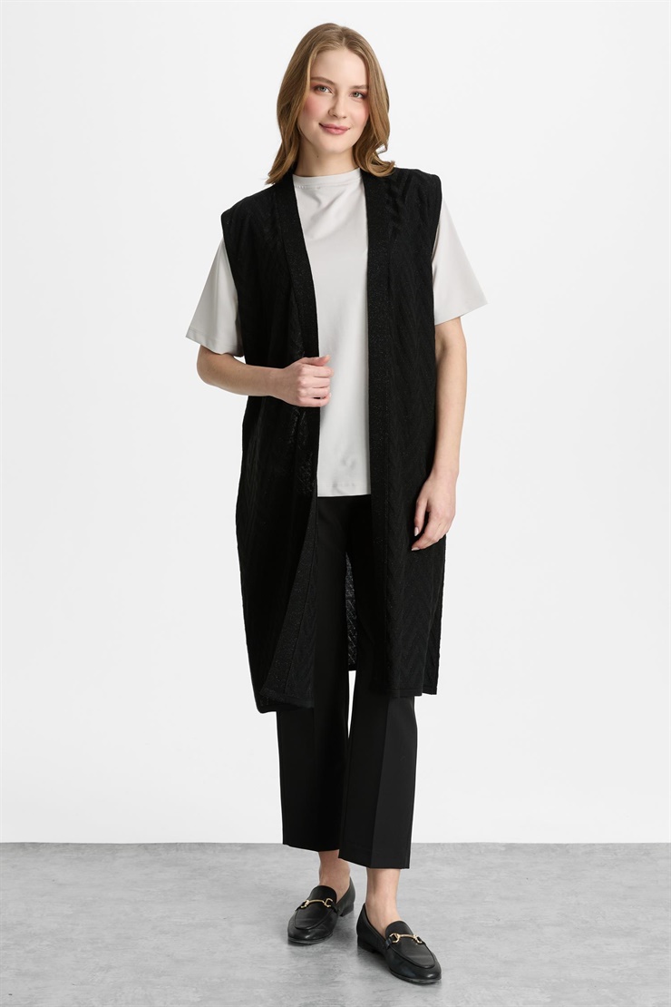 Mutlu Ertan Kadın Zigzag Desnenli Yelek Siyah 20307