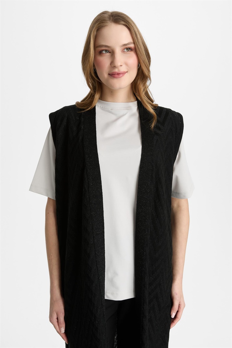 Mutlu Ertan Kadın Zigzag Desnenli Yelek Siyah 20307