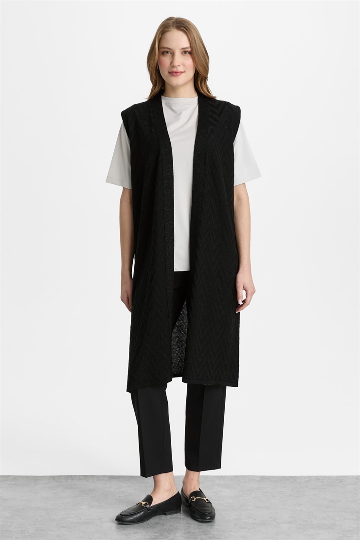 Mutlu Ertan Kadın Zigzag Desnenli Yelek Siyah 20307