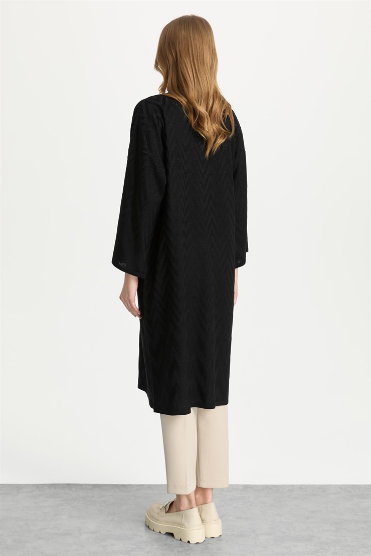 Mutlu Ertan Kadın Zigzag Simli Hırka Siyah 20308