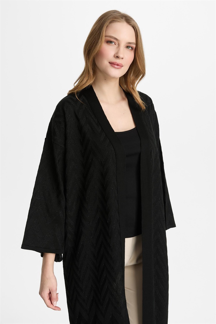 Mutlu Ertan Kadın Zigzag Simli Hırka Siyah 20308