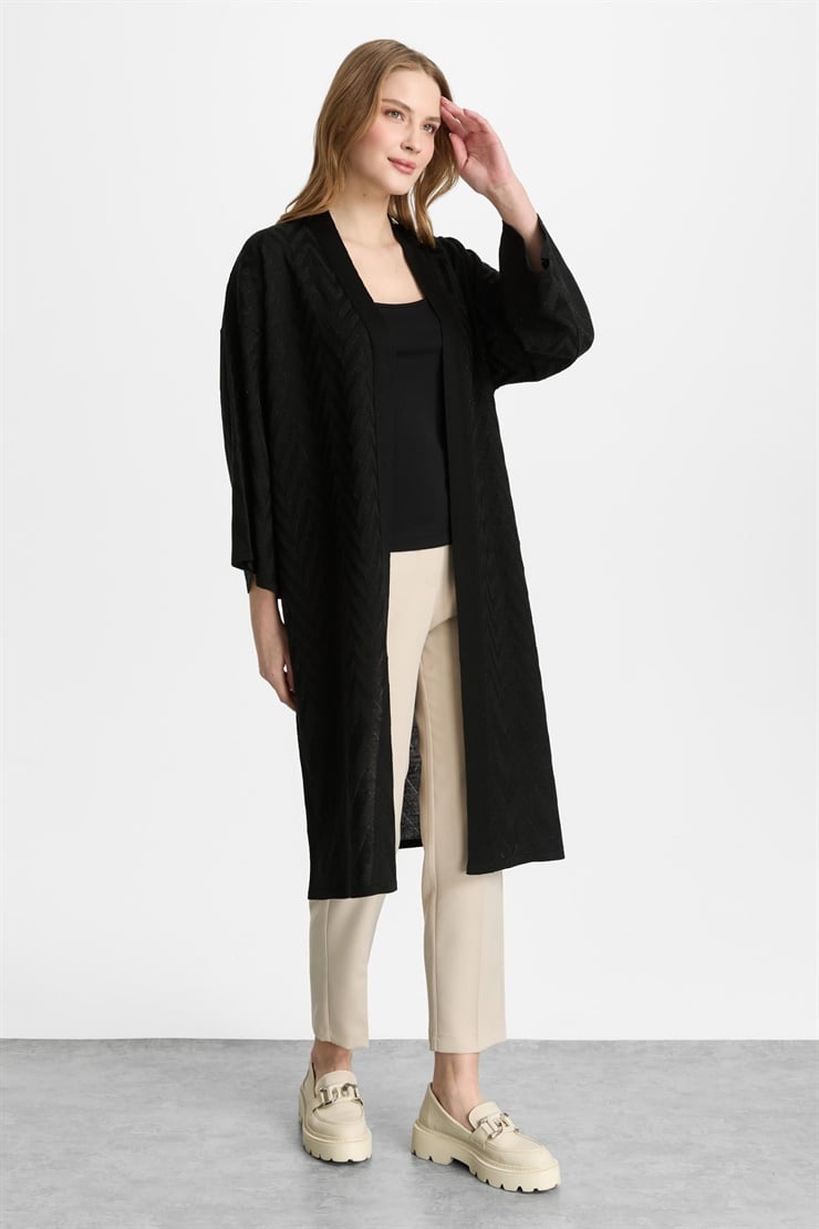 Mutlu Ertan Kadın Zigzag Simli Hırka Siyah 20308