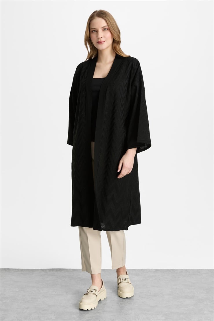 Mutlu Ertan Kadın Zigzag Simli Hırka Siyah 20308