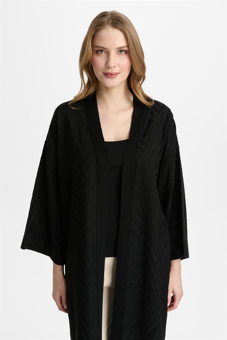 Mutlu Ertan Kadın Zigzag Simli Hırka Siyah 20308