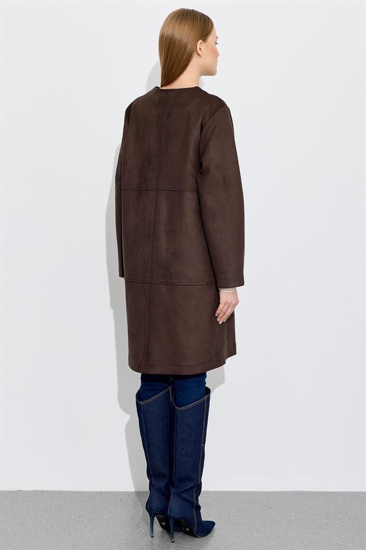 Nakış Detaylı Süet Kap KAHVE