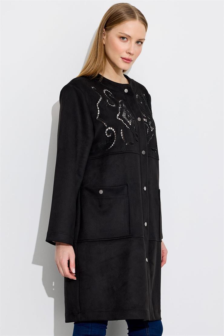 Nakış Detaylı Süet Kap SİYAH