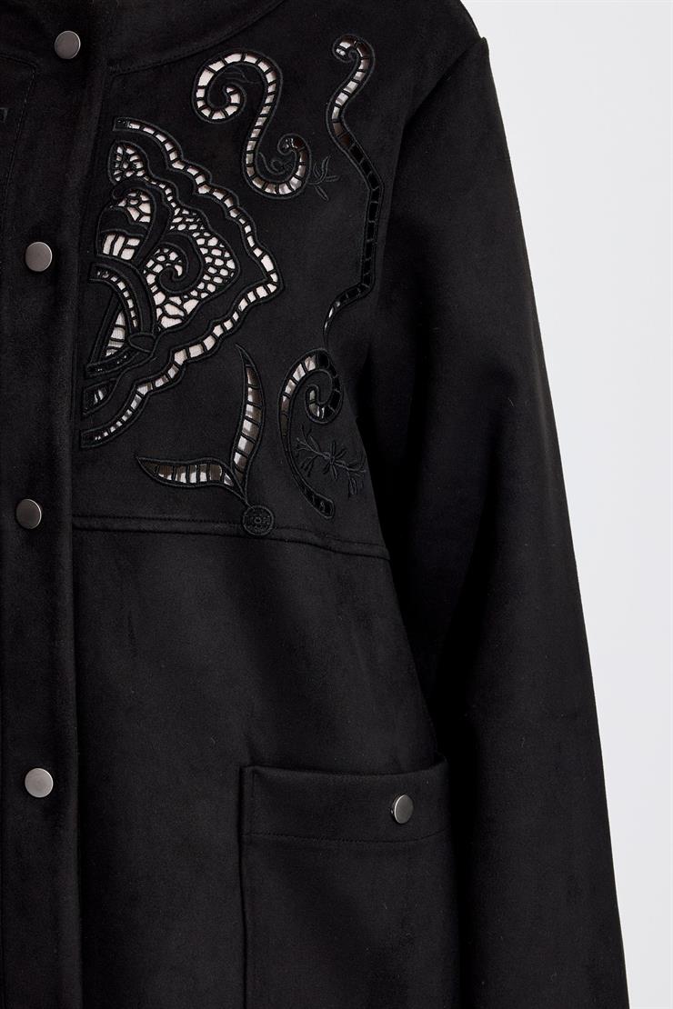 Nakış Detaylı Süet Kap SİYAH