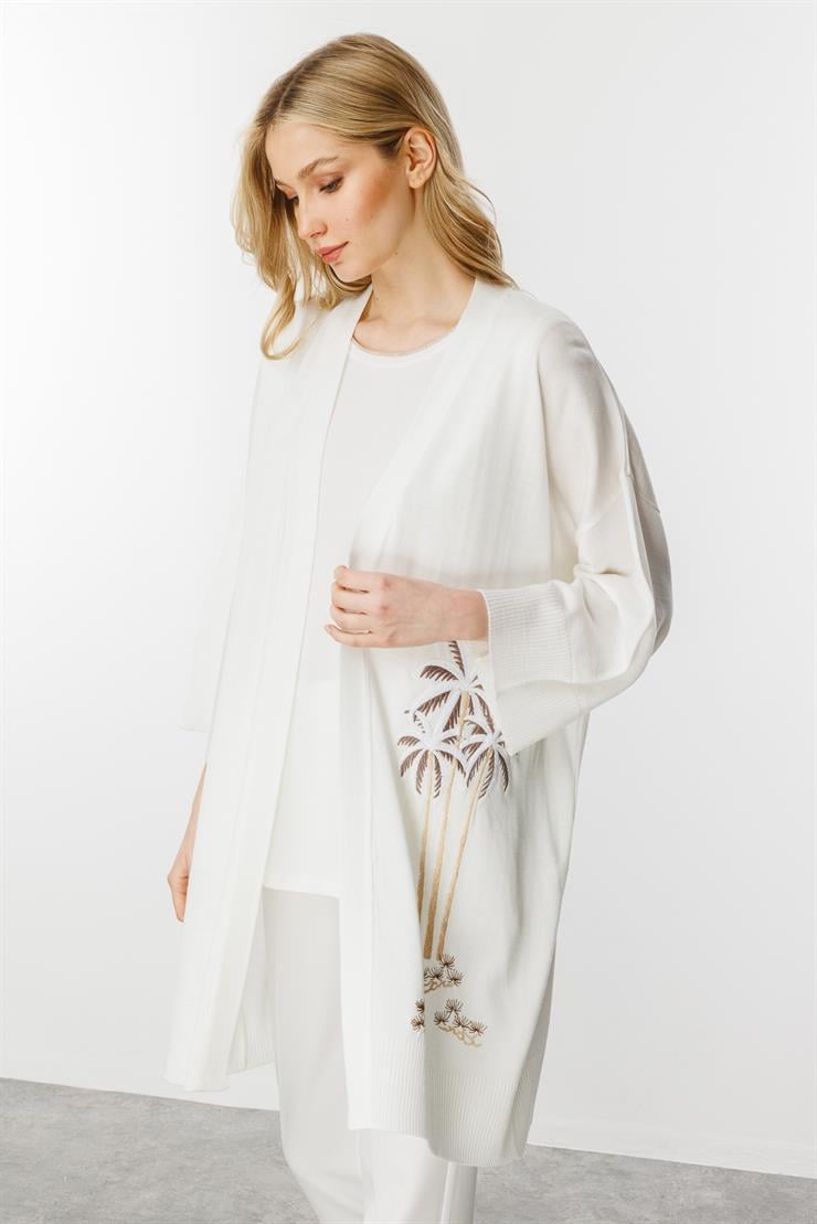 Nakışlı Truvakar Kol Hırka-EKRU