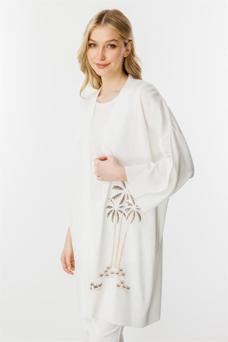 Nakışlı Truvakar Kol Hırka-EKRU