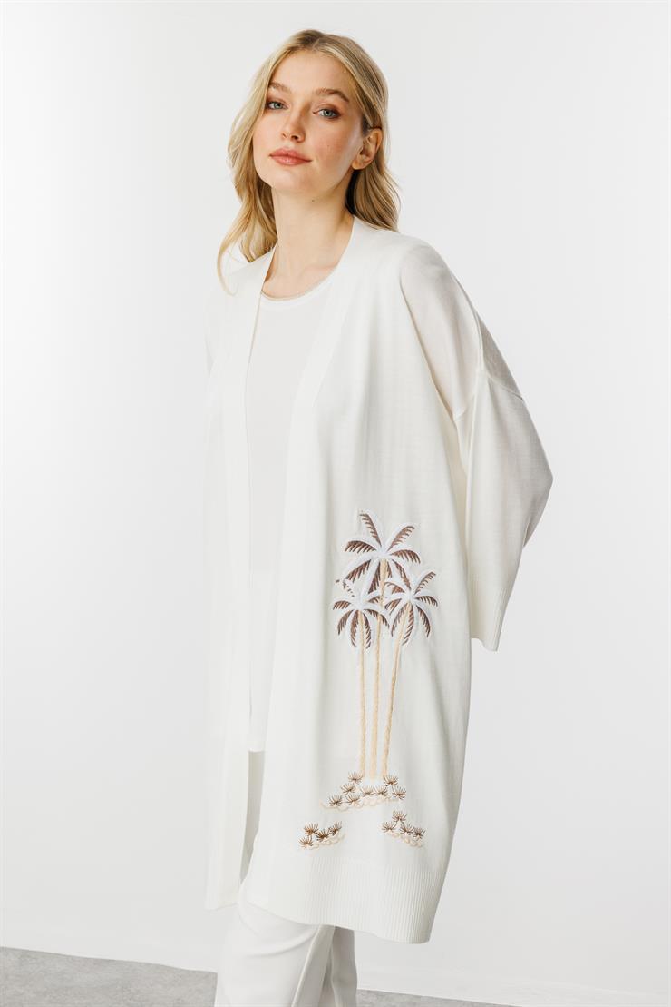 Nakışlı Truvakar Kol Hırka-EKRU