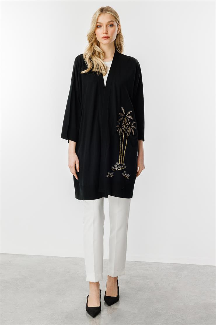 Nakışlı Truvakar Kol Hırka-SİYAH