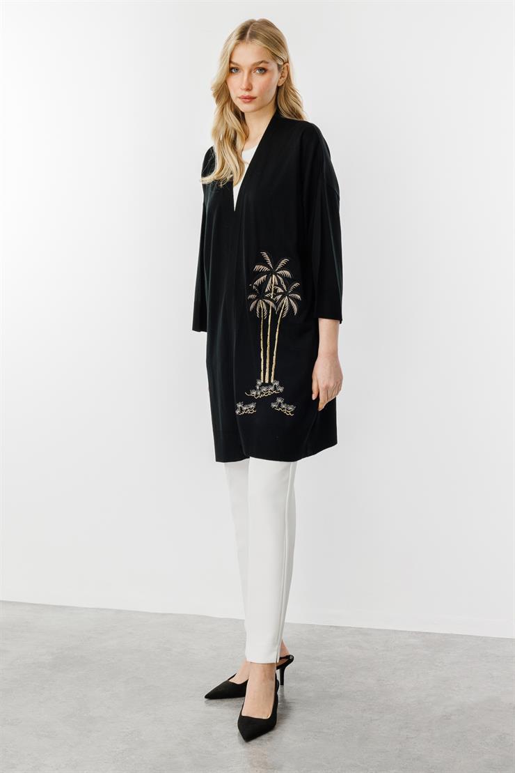 Nakışlı Truvakar Kol Hırka-SİYAH