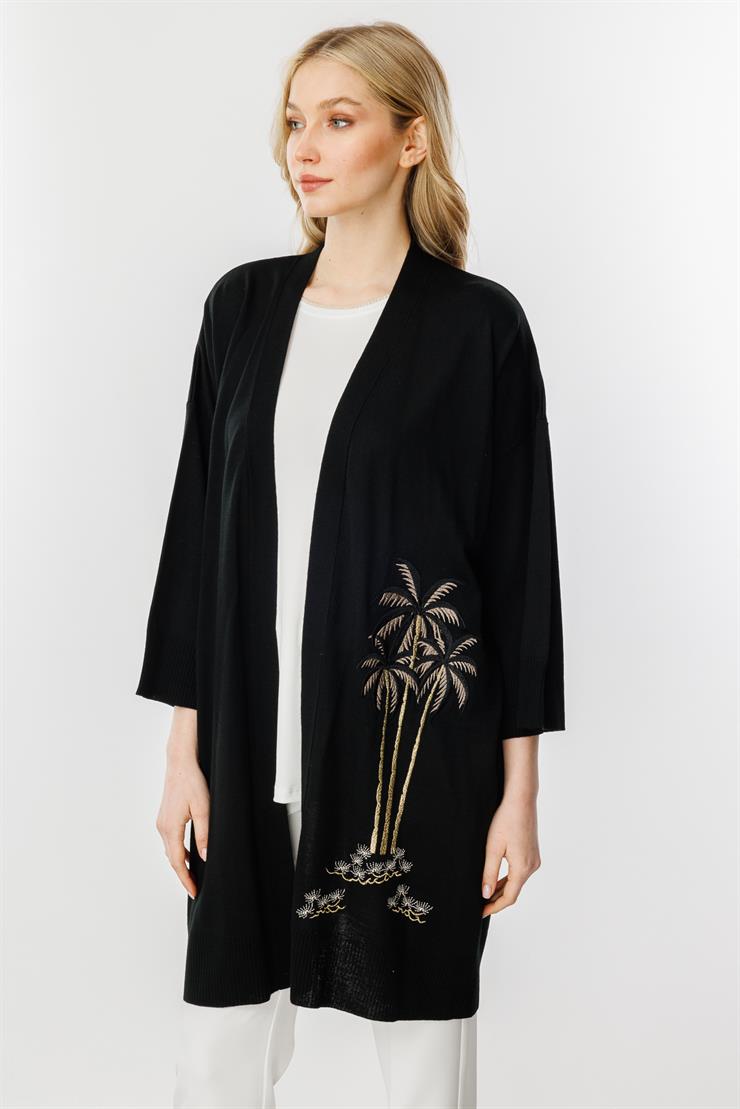 Nakışlı Truvakar Kol Hırka-SİYAH