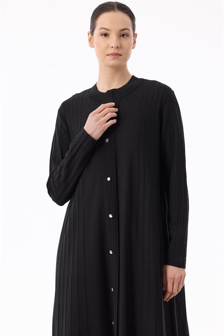 Nervür Detaylı Max Boy Triko Rayon Hırka SİYAH