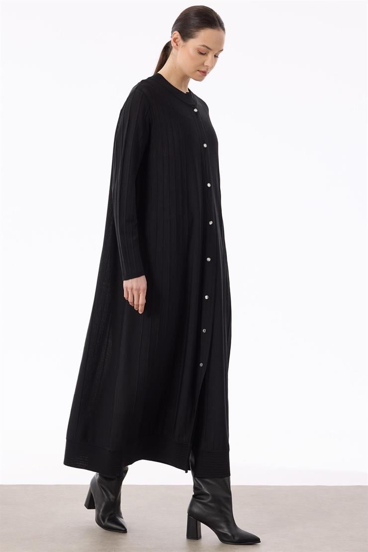 Nervür Detaylı Max Boy Triko Rayon Hırka SİYAH