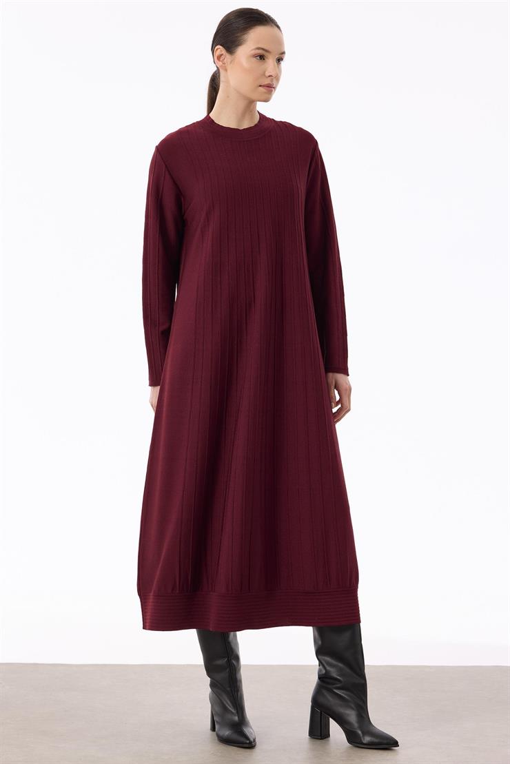 Nervür Detaylı Rayon Elbise BORDO