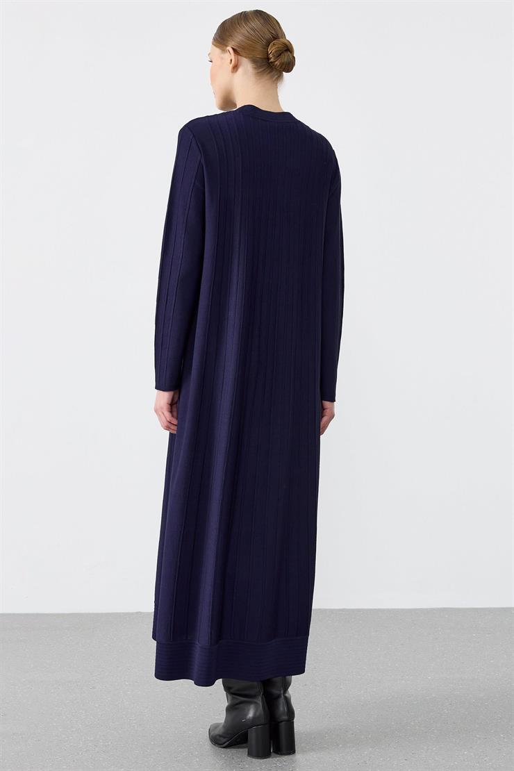 Nervür Detaylı Rayon Elbise LACİVERT