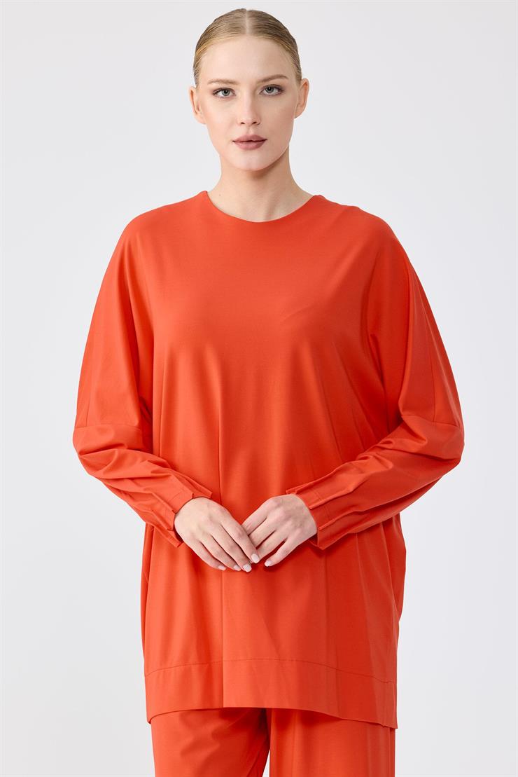 Nervür Detaylı Tunik Pantolon Takım KIRMIZI