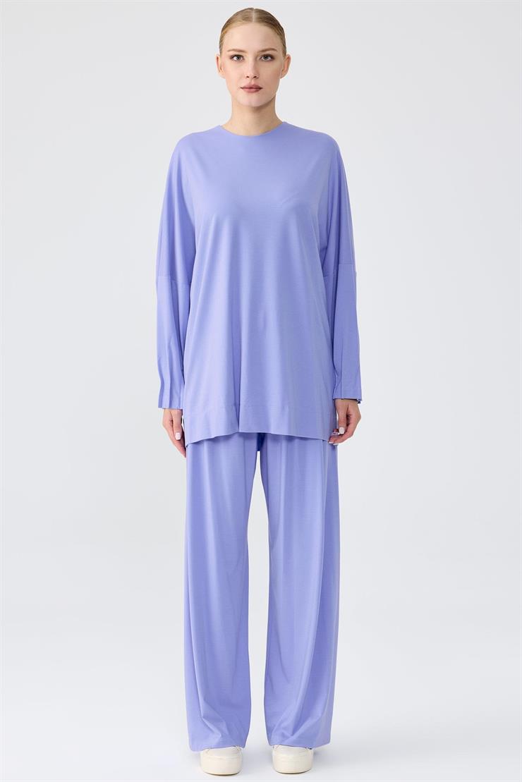 Nervür Detaylı Tunik Pantolon Takım MAVİ