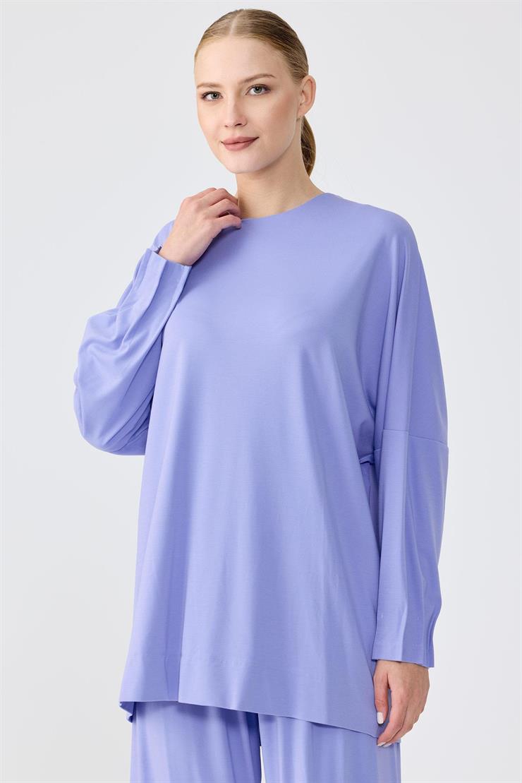 Nervür Detaylı Tunik Pantolon Takım MAVİ