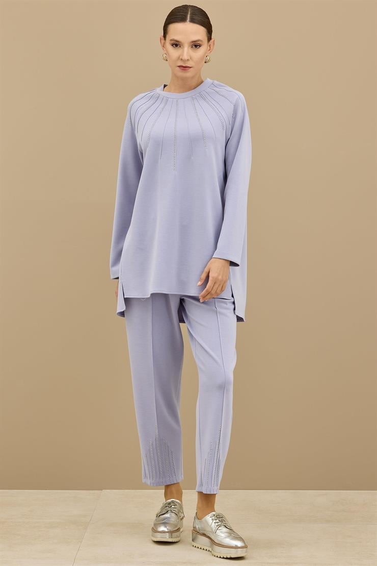 Nervürleri Metal Drop Süslemeli Takım MAVİ