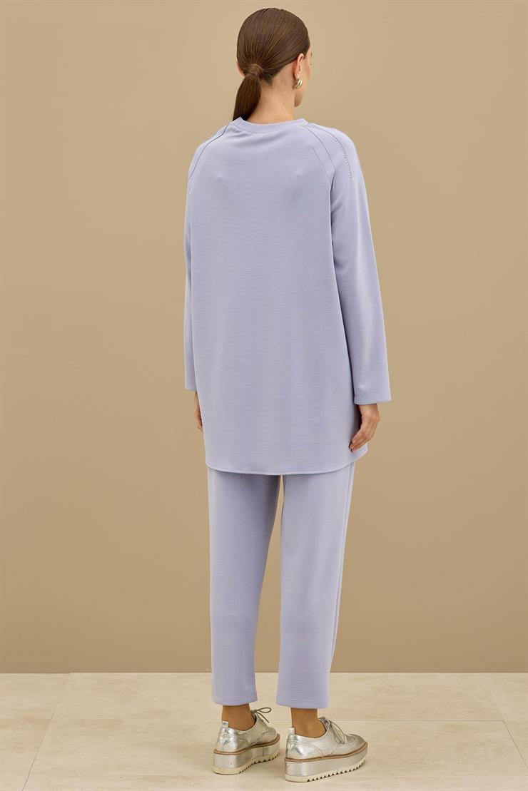 Nervürleri Metal Drop Süslemeli Takım MAVİ