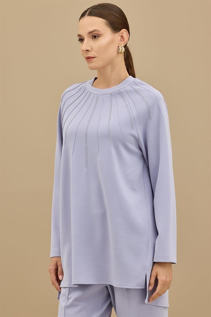 Nervürleri Metal Drop Süslemeli Takım MAVİ