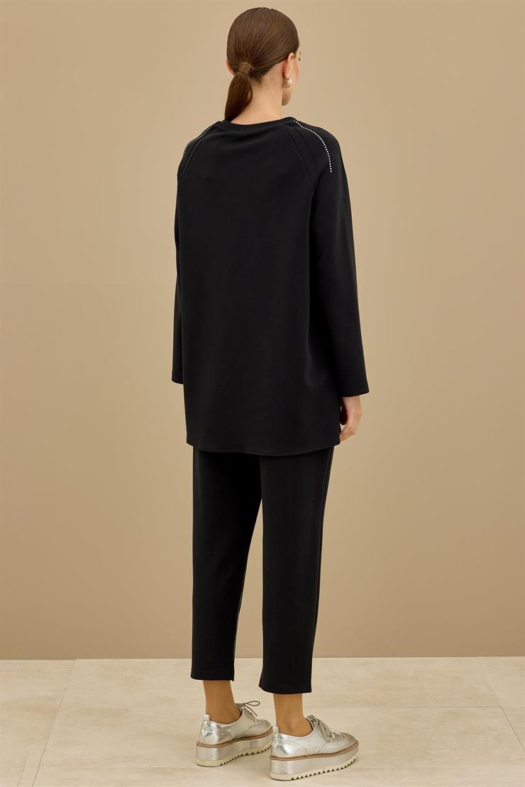 Nervürleri Metal Drop Süslemeli Takım SİYAH