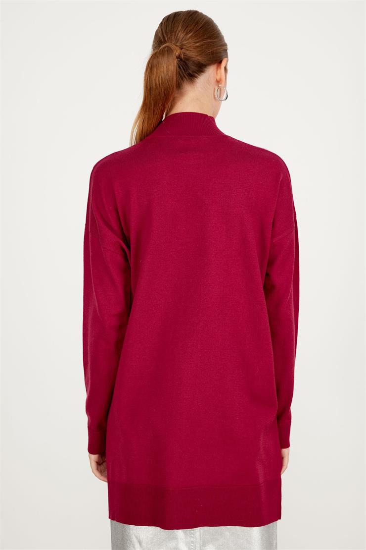 ÖNÜ V MİNK DETAYLI TRİKO TUNİK FUŞYA