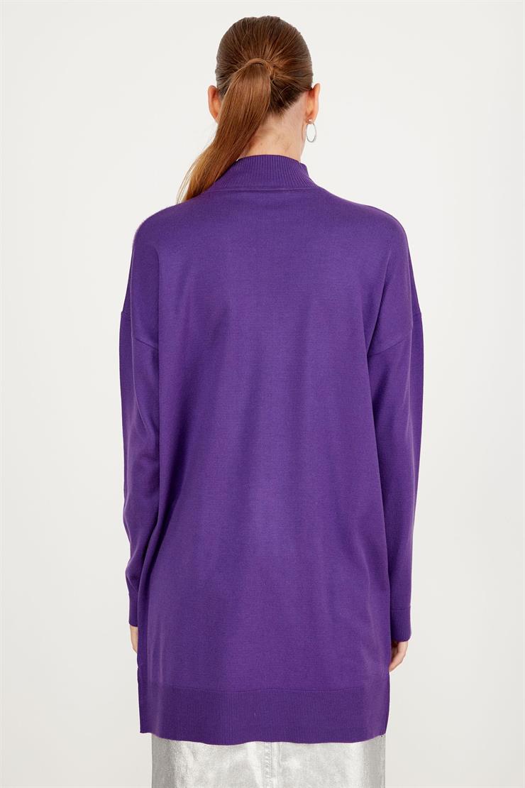 ÖNÜ V MİNK DETAYLI TRİKO TUNİK MOR