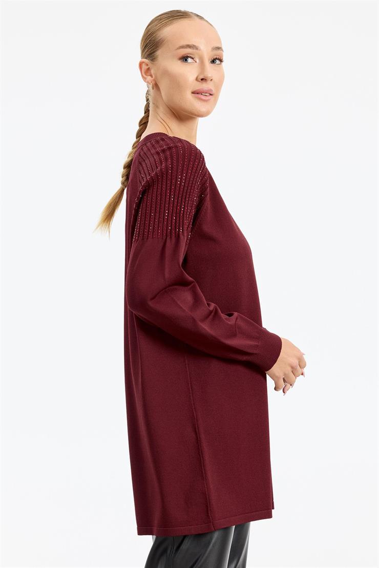 Omuzlar Taş Baskılı Rayon Tunik BORDO