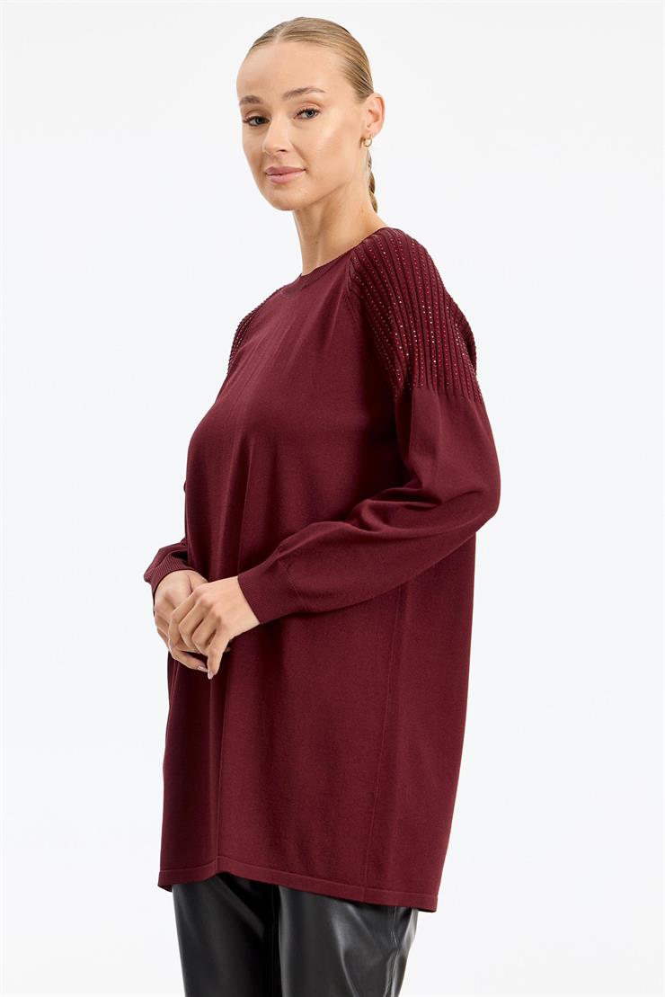 Omuzlar Taş Baskılı Rayon Tunik BORDO