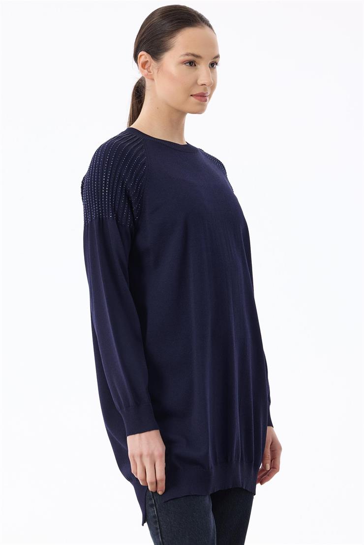 Omuzlar Taş Baskılı Rayon Tunik LACİVERT