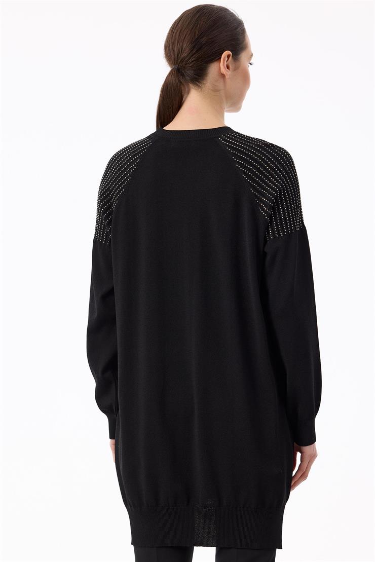 Omuzlar Taş Baskılı Rayon Tunik SİYAH