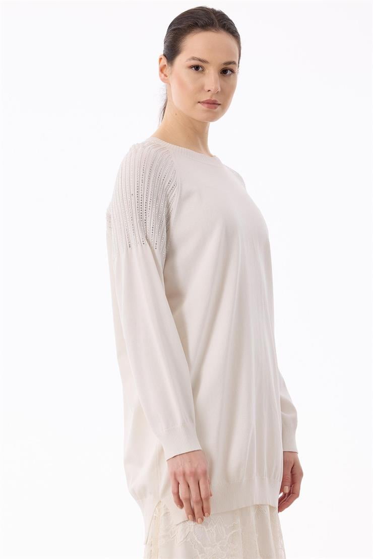 Omuzlar Taş Baskılı Rayon Tunik VANİLYA