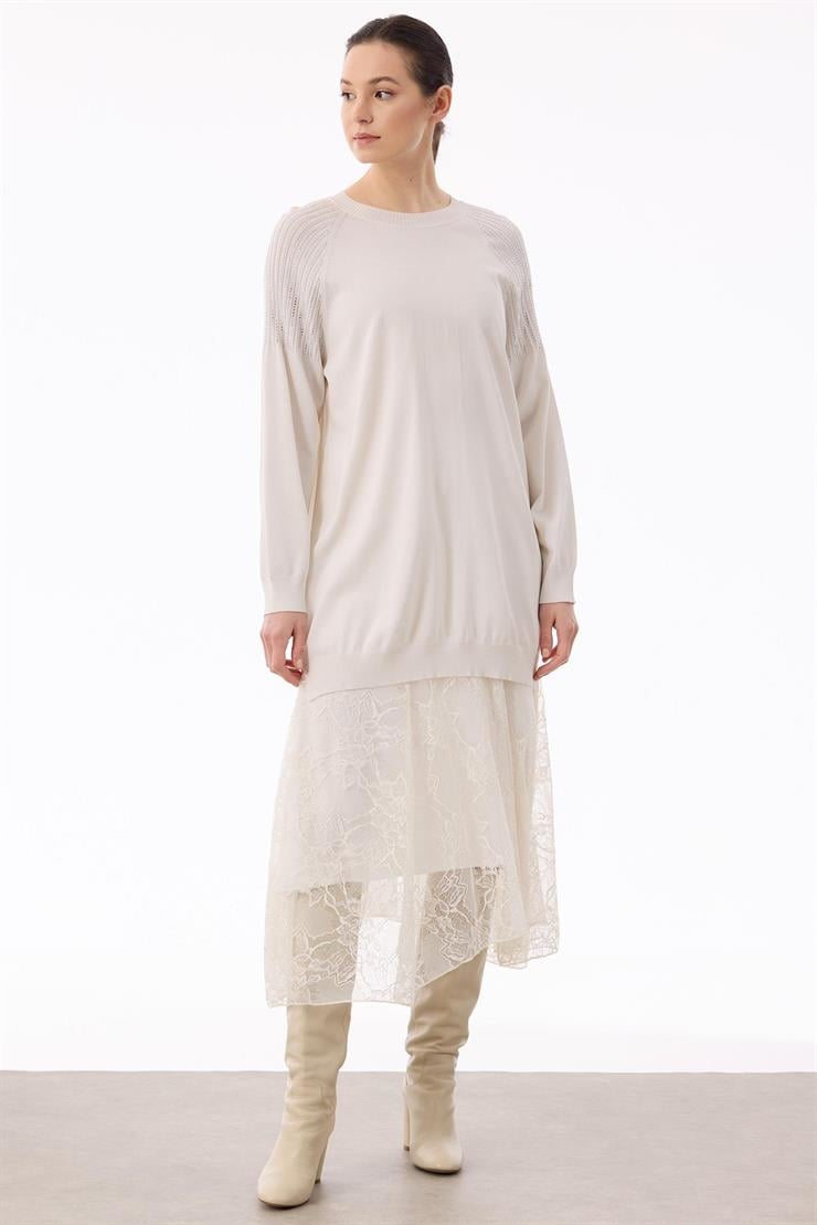 Omuzlar Taş Baskılı Rayon Tunik VANİLYA