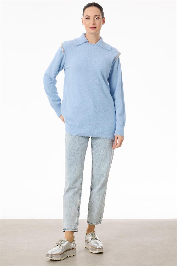 Omuzları Taş Detaylı Tunik BEBE MAVİ