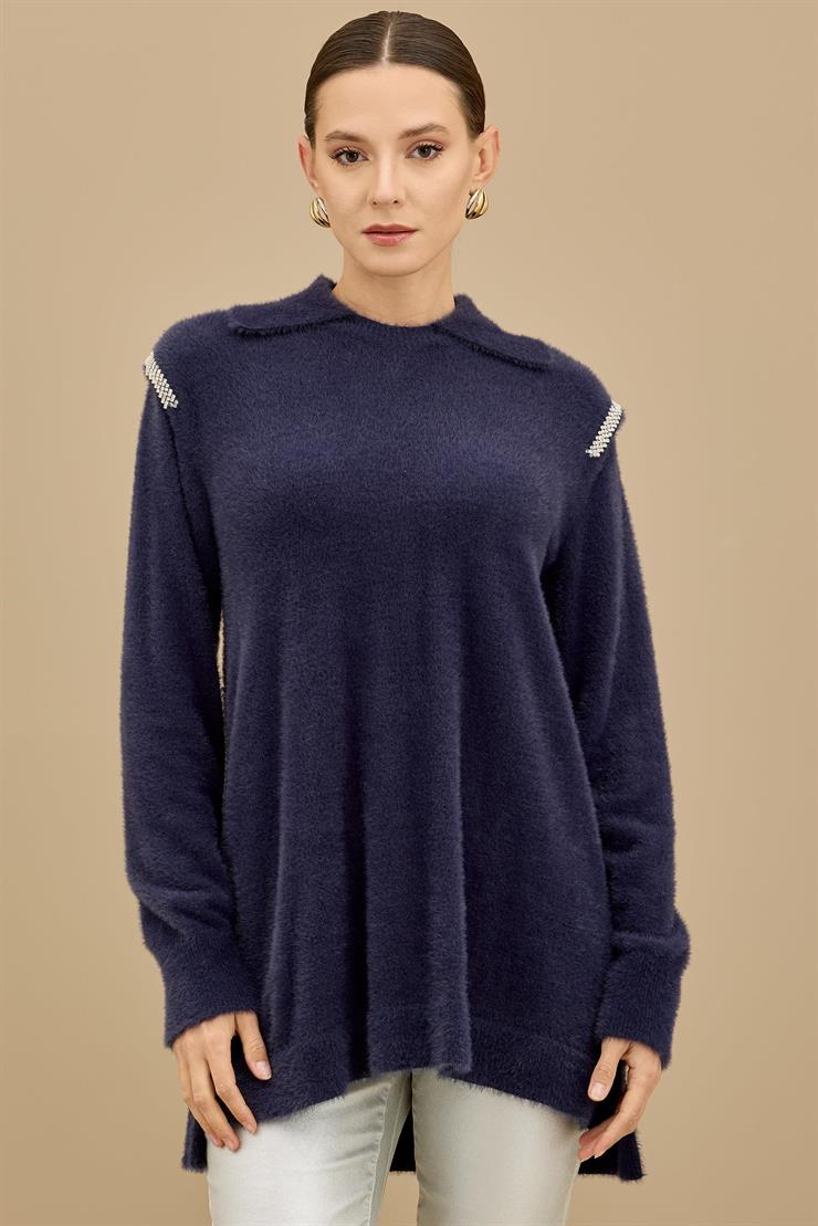 Omuzları Taş Detaylı Tunik LACİVERT