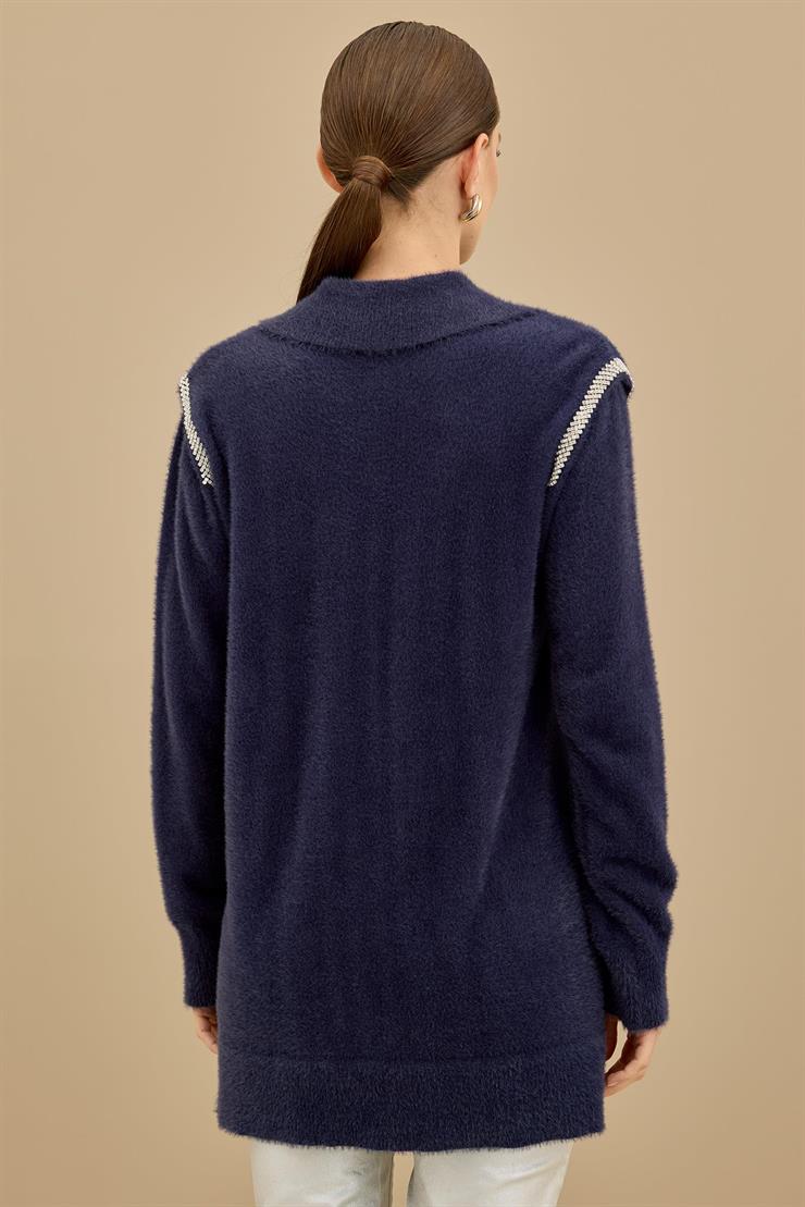 Omuzları Taş Detaylı Tunik LACİVERT