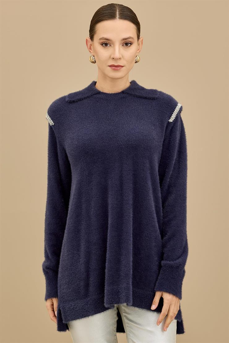 Omuzları Taş Detaylı Tunik LACİVERT